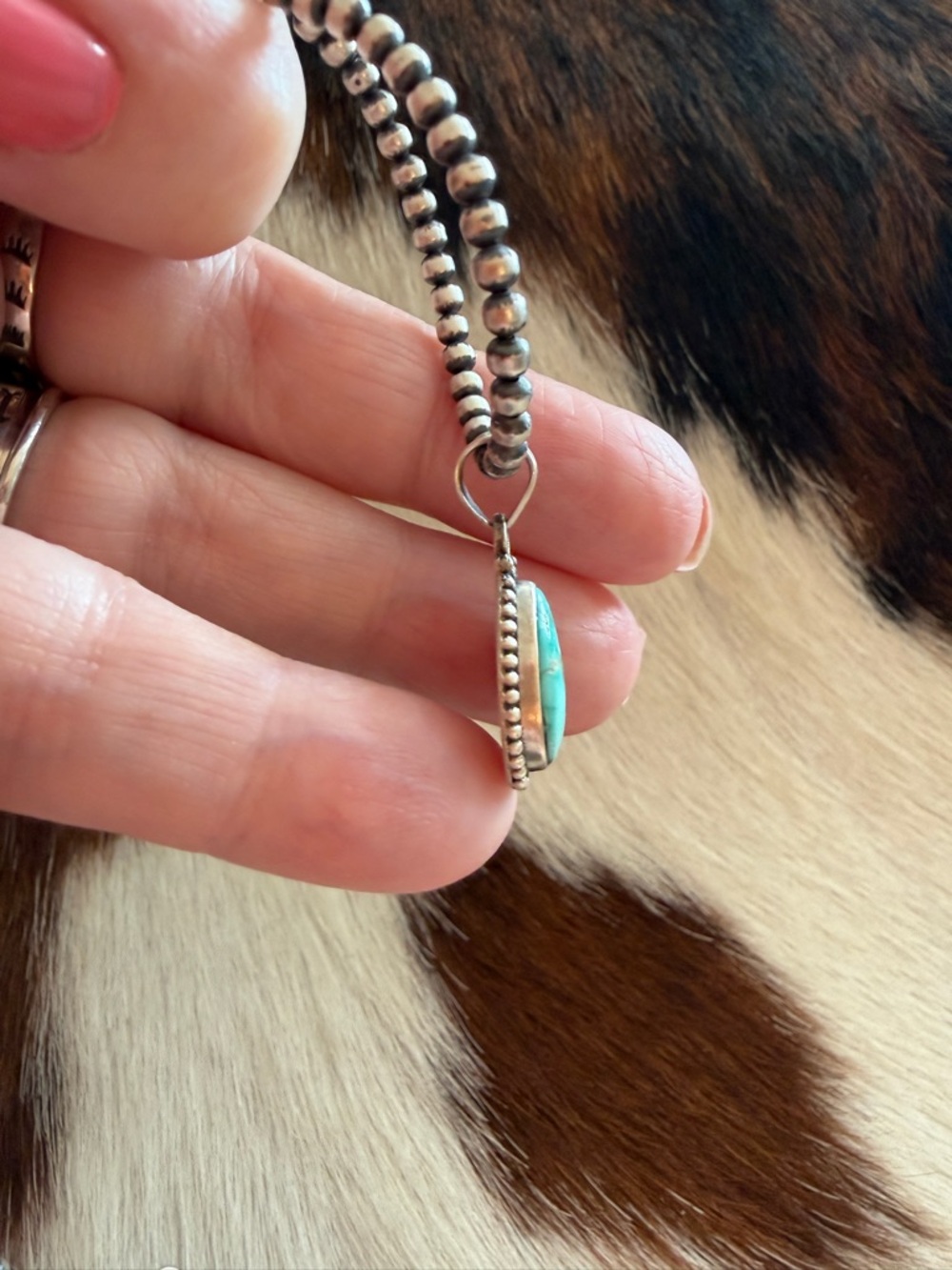 ❤️ Lone Mountain Turquoise Navajo Style Pendant Matte Sterling Silver - Picture 4 of 12